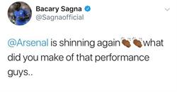 باکاری سانیا دفاع راست سابق باشگاه در توییتر:آرسنال دوباره شروع به درخشیدن کرده است. 