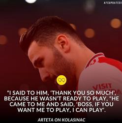 آرتتا: از سئاد تشکر میکنم بااینکه آماده نبود اما پیش من آمد و گفت: اگر شما بخواهید، می‌توانم بازی کنم.